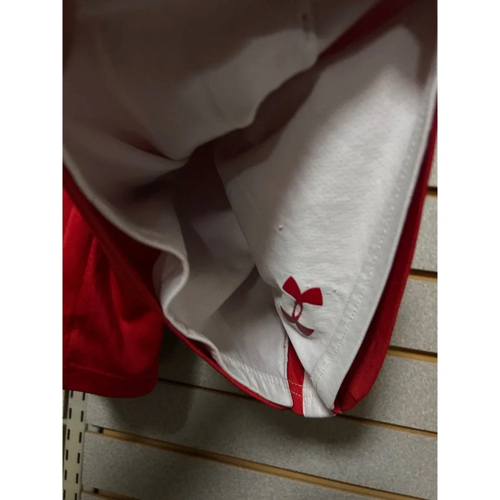 Under Armour Mens Reversible Basketball Shorts Red White Bull Logo Athletic L